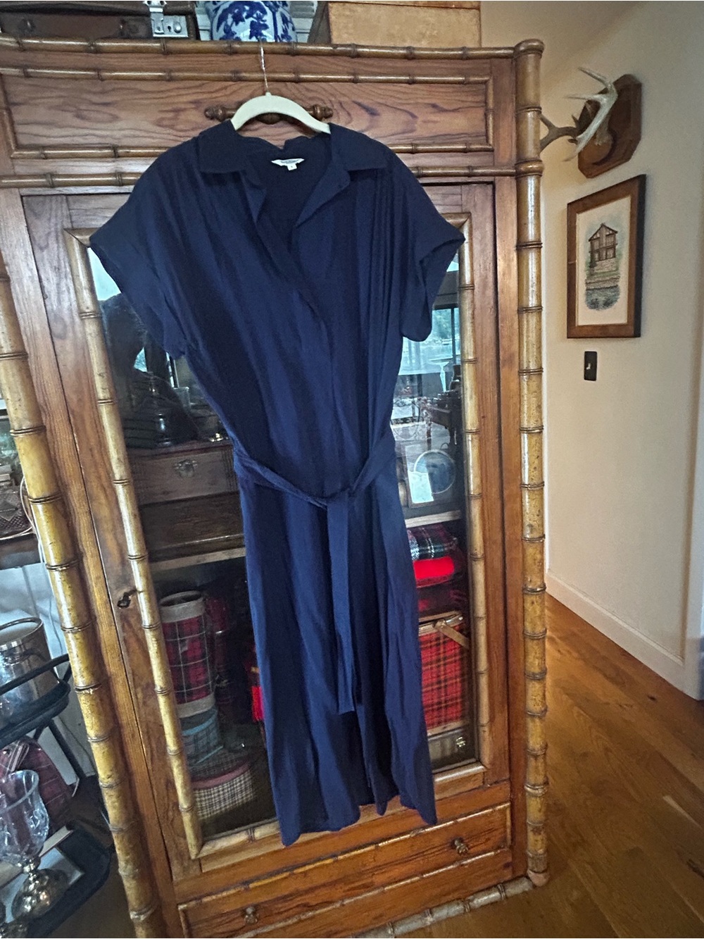 Max Studio Navy Midi Shirt Dress with Waist Tie